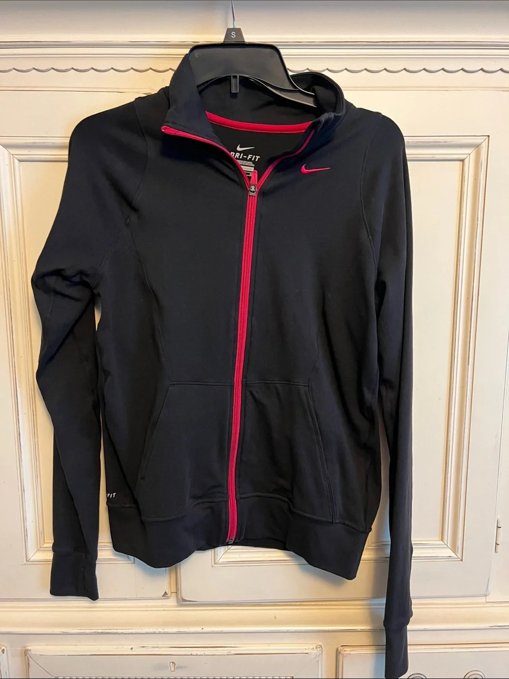 Nike Women's Black Jacket with Pink Trim Dri-FIT Full Zip
